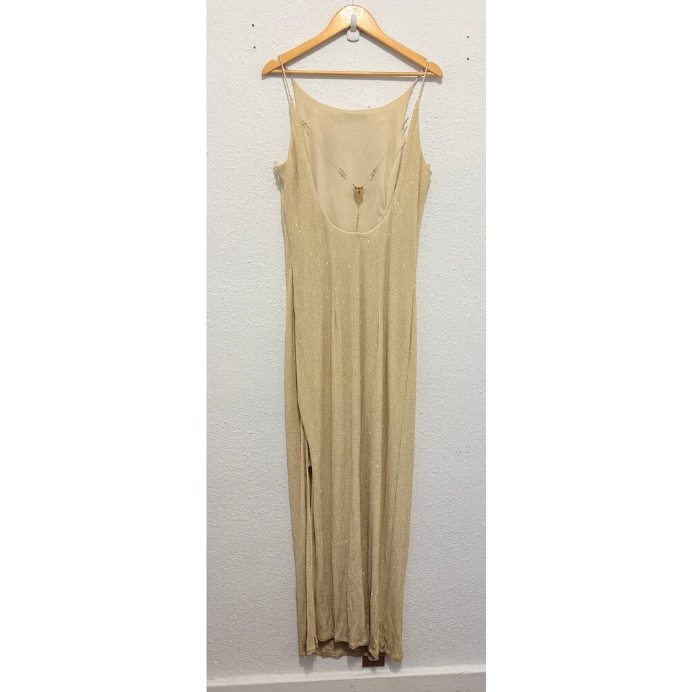 Vintage Dave and Johnny Gold Sparkly Gown Maxi Dress Formal 90s Glam Prom - Picture 2 of 9